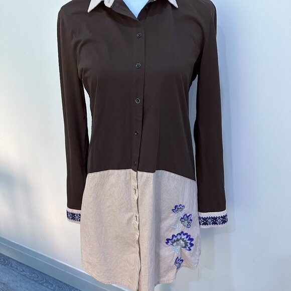 Desigual Blue Long Striped Floral Tunic S  EUC embroidery - Picture 10 of 10